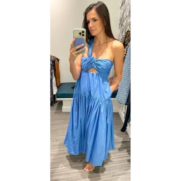 A.L.C Aubrey Dress 10 Blue Cut Out Twisted One Shoulder Cotton - Picture 14 of 15